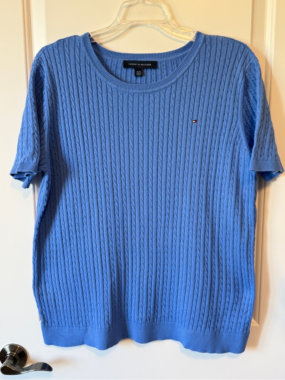 Tommy Hilfiger Cotton Cable Knit Sweater - cornflower blue - sz XL